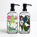 Parrot Paradise - 16oz Statement Glass Soap/Lotion Dispenser Set - Michelle Ingari Parrot Paradise Collection