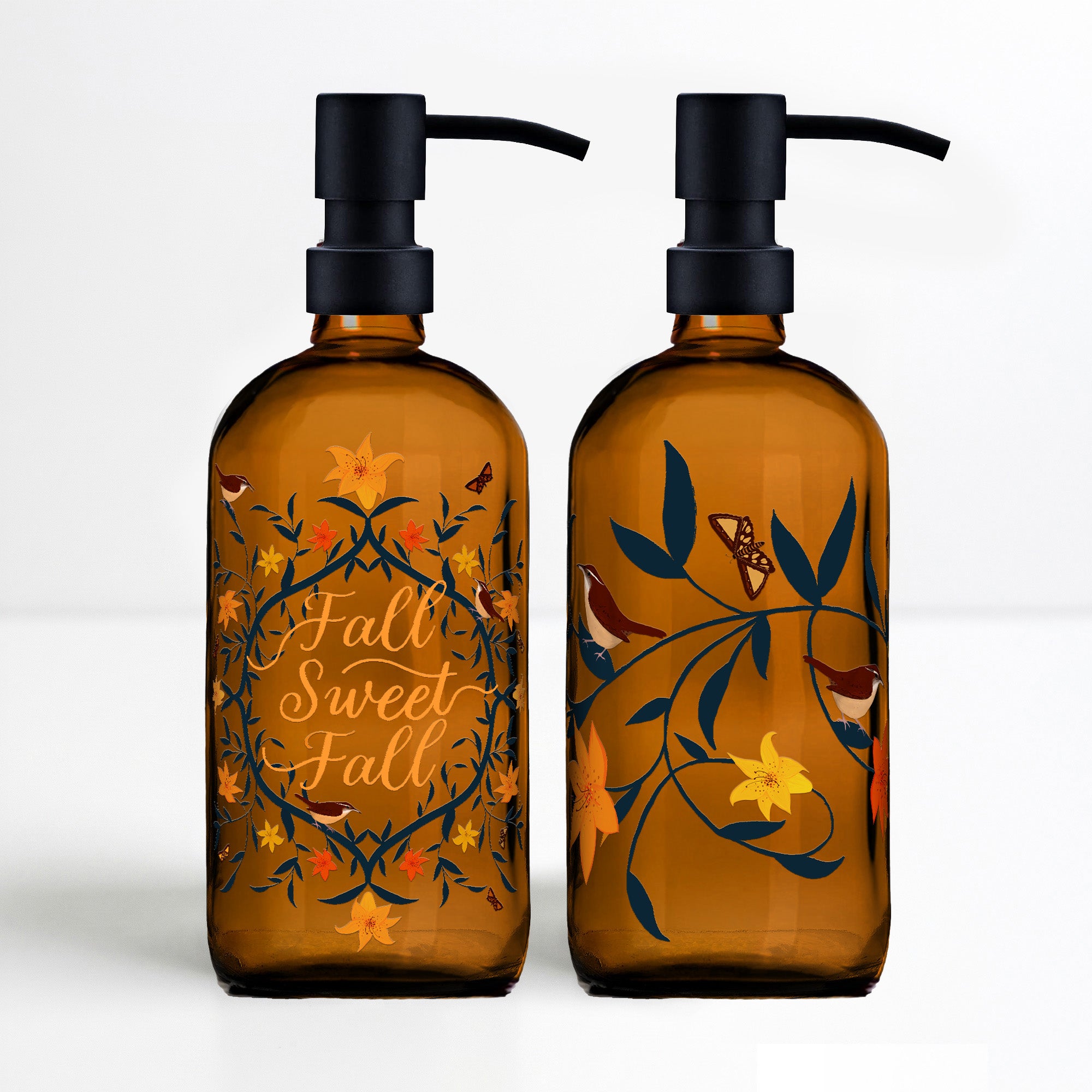Fall Sweet Fall - 16oz Statement Glass Soap/Lotion Dispenser Set - Michelle Ingari - In the Thicket Collection
