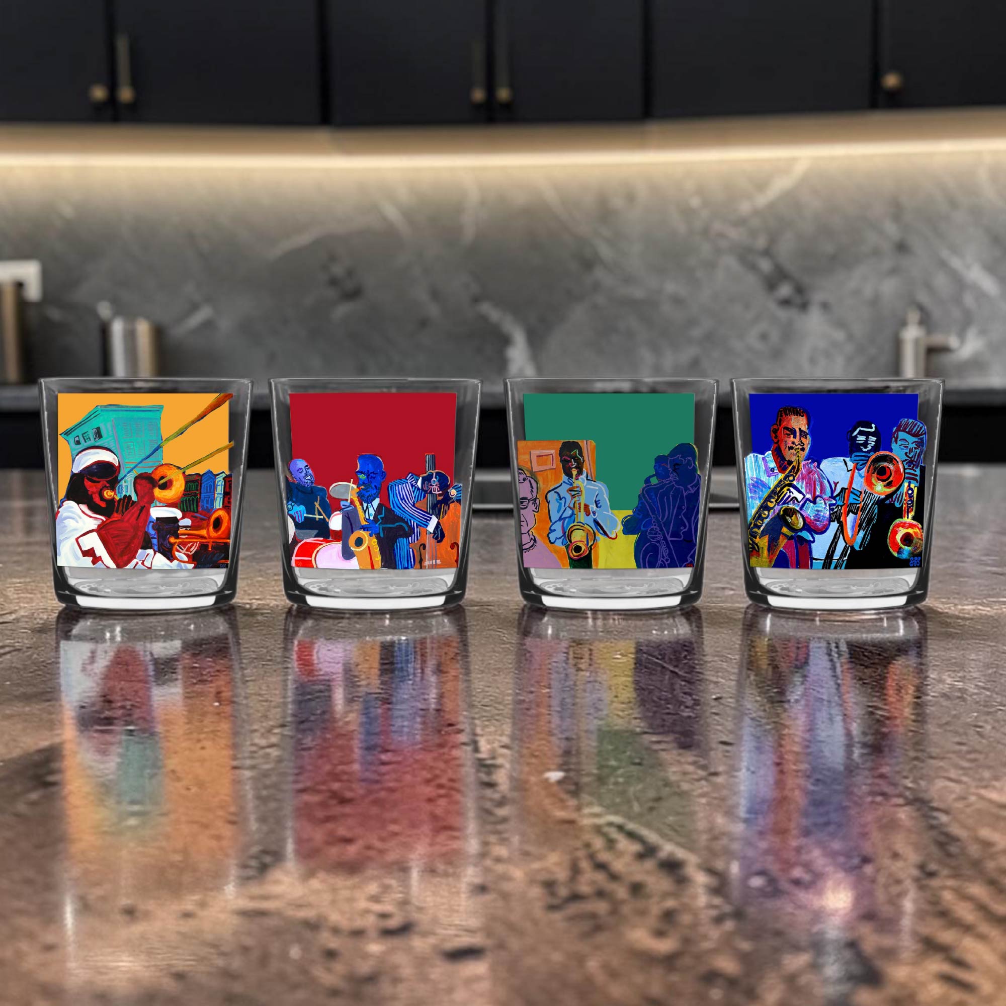 "Jazz Scenes" by Steve Spencer - 4 piece Glass Set