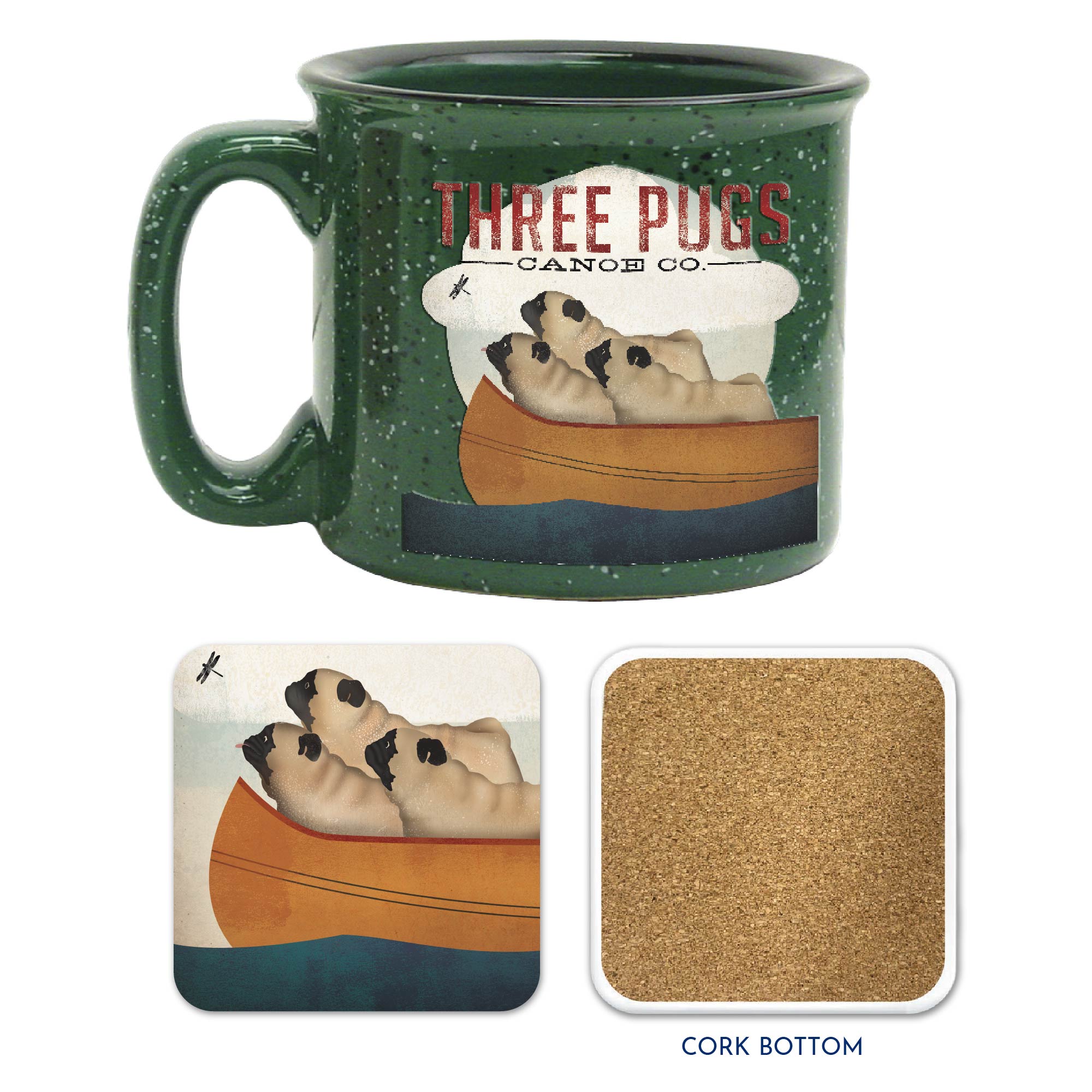 Three Pugs - Mug & Coaster Set