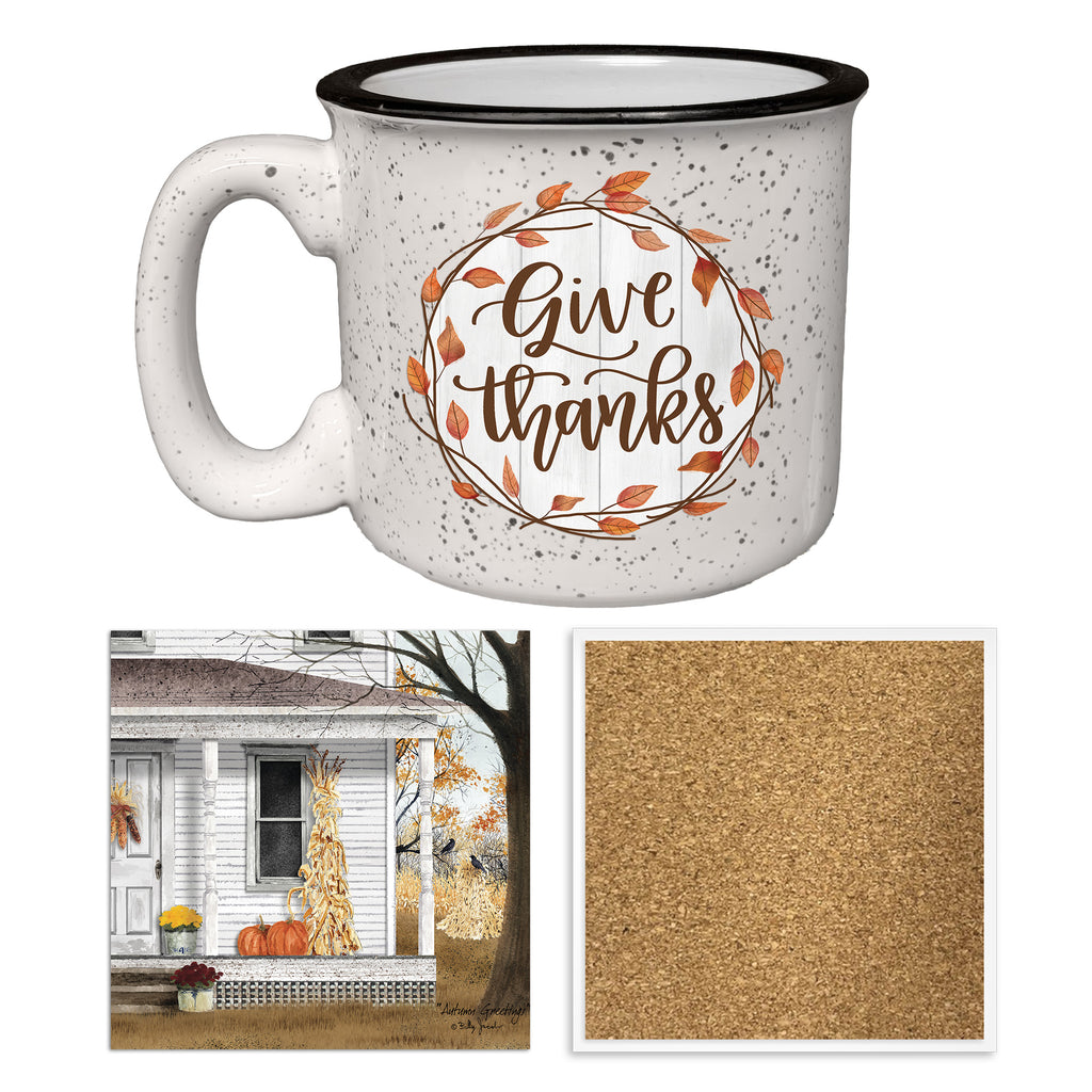 Give Thanks Autumn Wreath | 15oz Ceramic Mug and Coaster Set