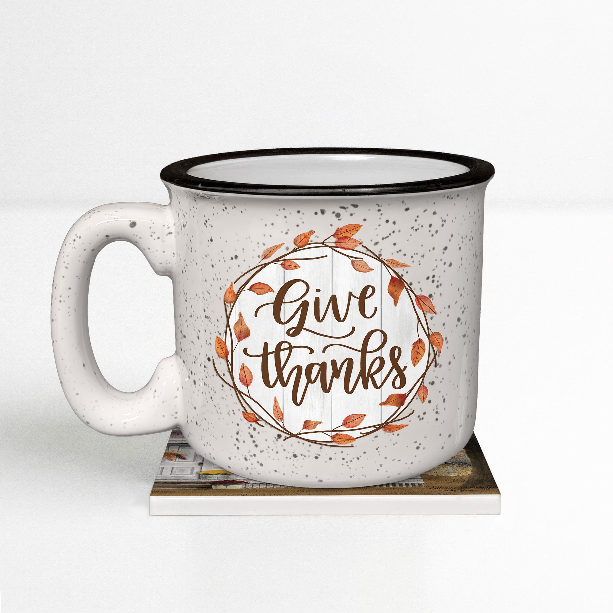 Give Thanks Autumn Wreath | 15oz Ceramic Mug and Coaster Set