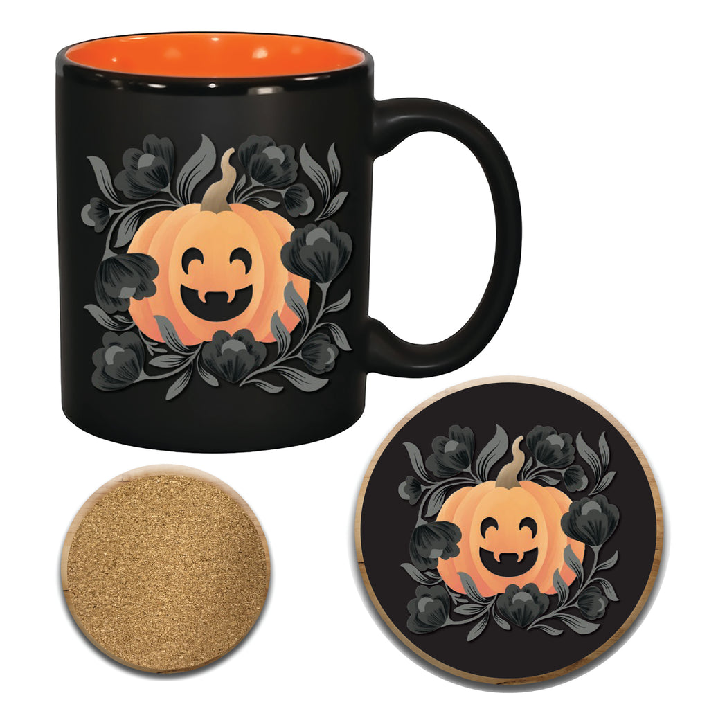 Pumpkin 11 oz Artisan Ceramic Mug & Coaster Set