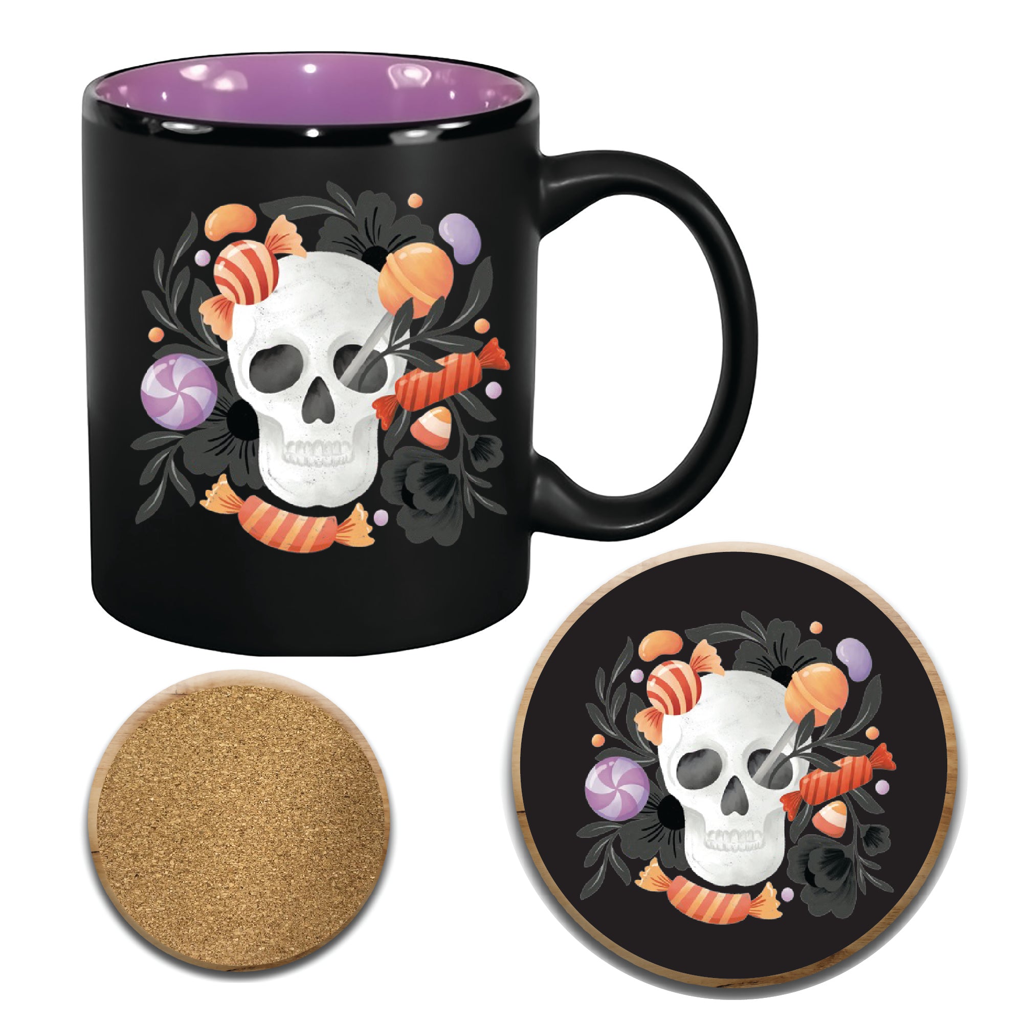 Skull Candy 11 oz Artisan Ceramic Mug & Coaster Set