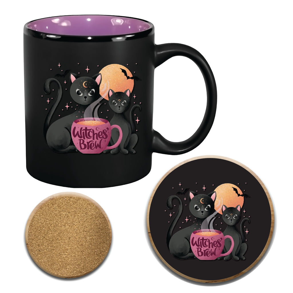 Witches Brew 11 oz Artisan Ceramic Mug & Coaster Set