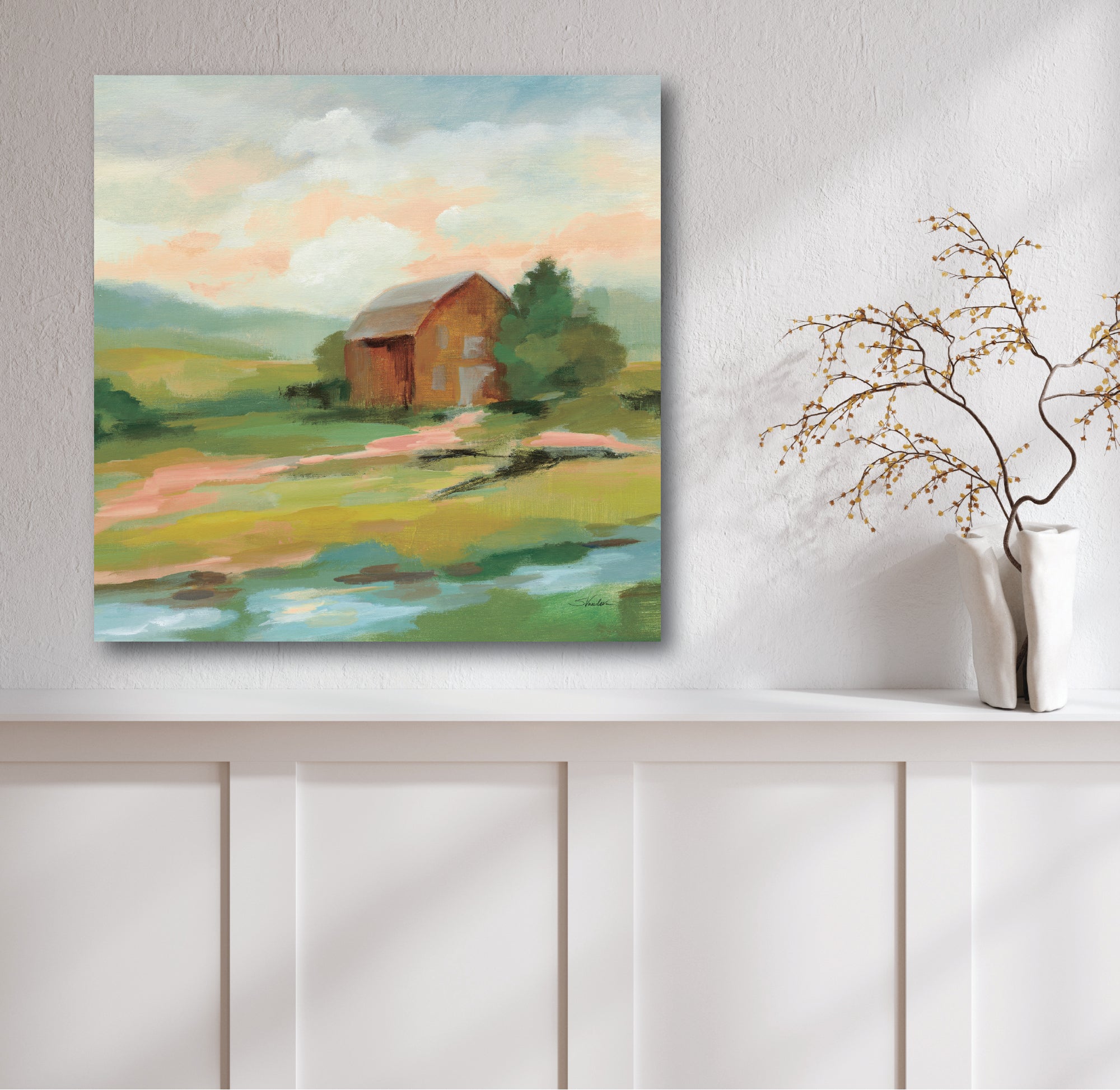 Springtime Farm Pastel - Gallery Wrapped Canvas