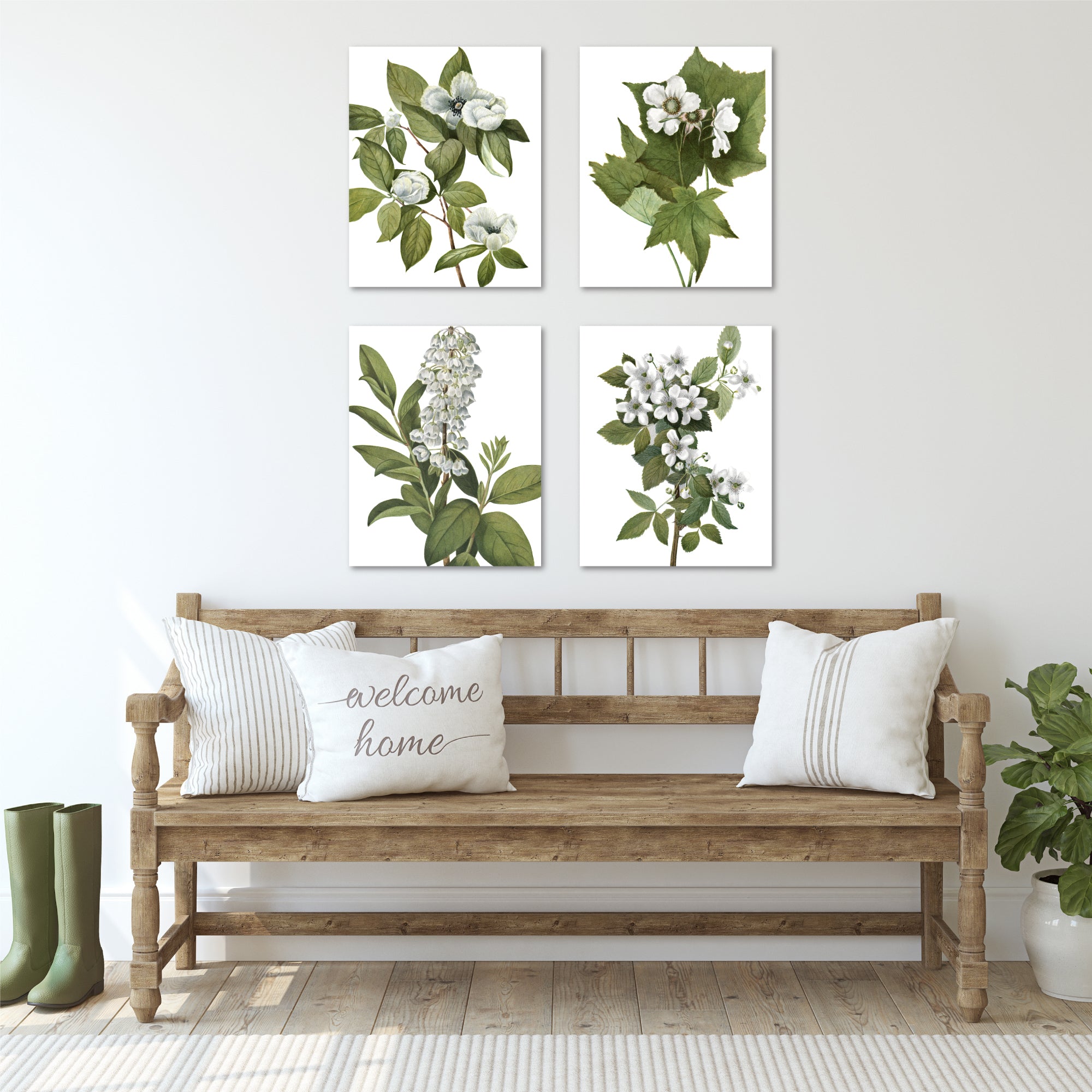 Delicate Foliage I - 4pc Gallery Wrapped Canvas Set