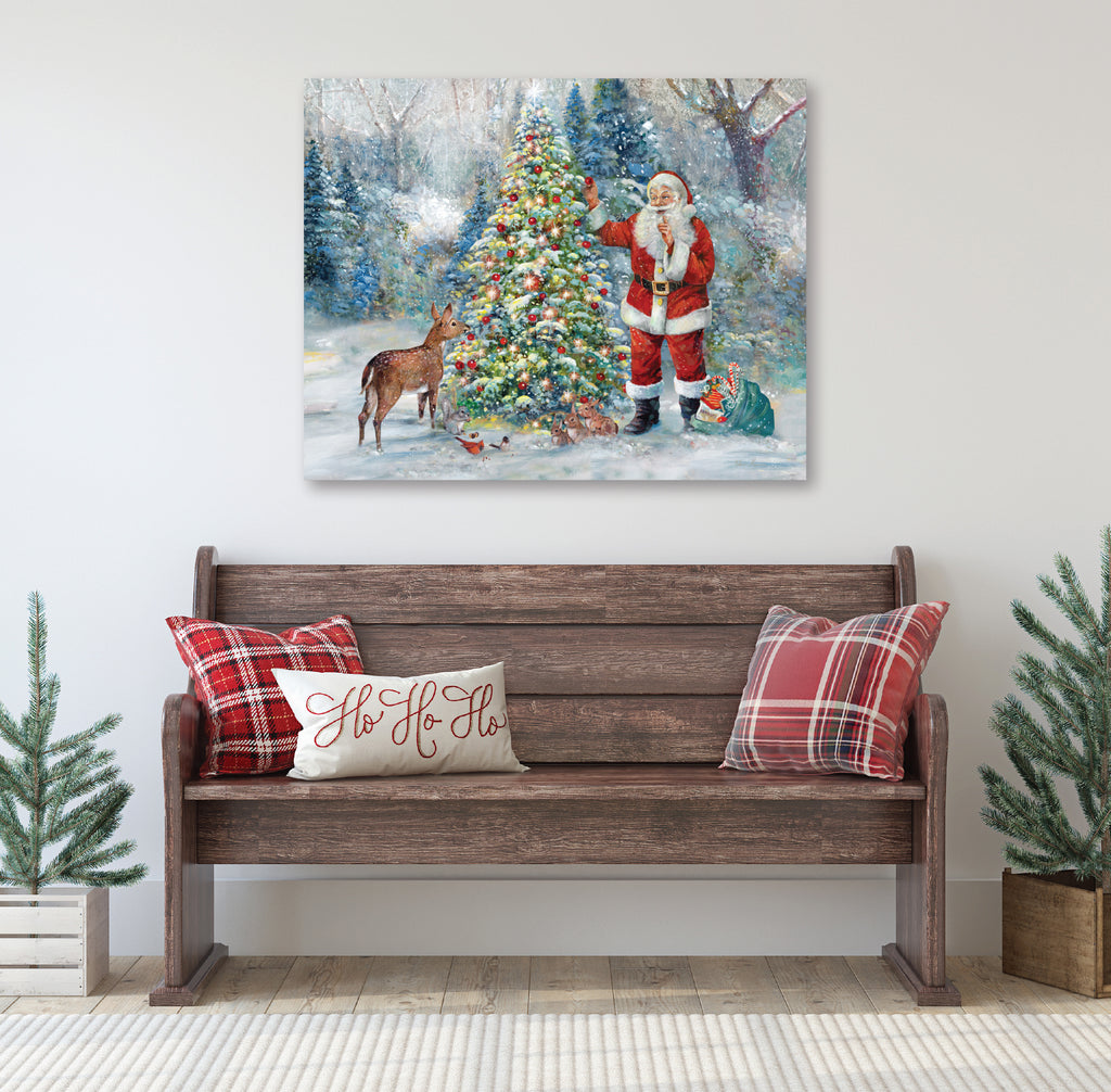 Santa Triming Tree - Gallery Wrapped Canvas Wall Art