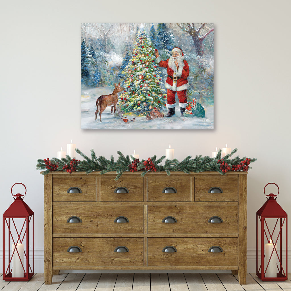 Santa Triming Tree - Gallery Wrapped Canvas Wall Art