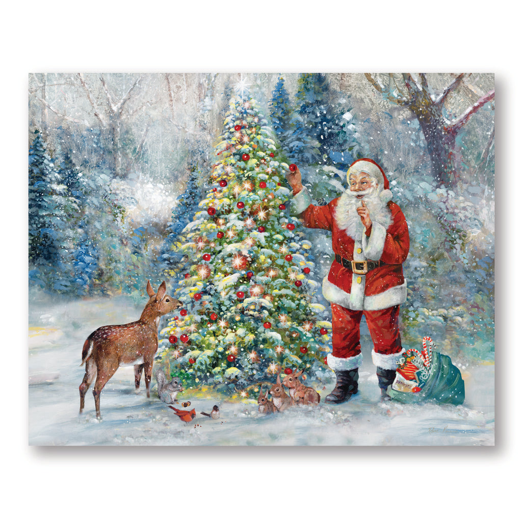 Santa Triming Tree - Gallery Wrapped Canvas Wall Art