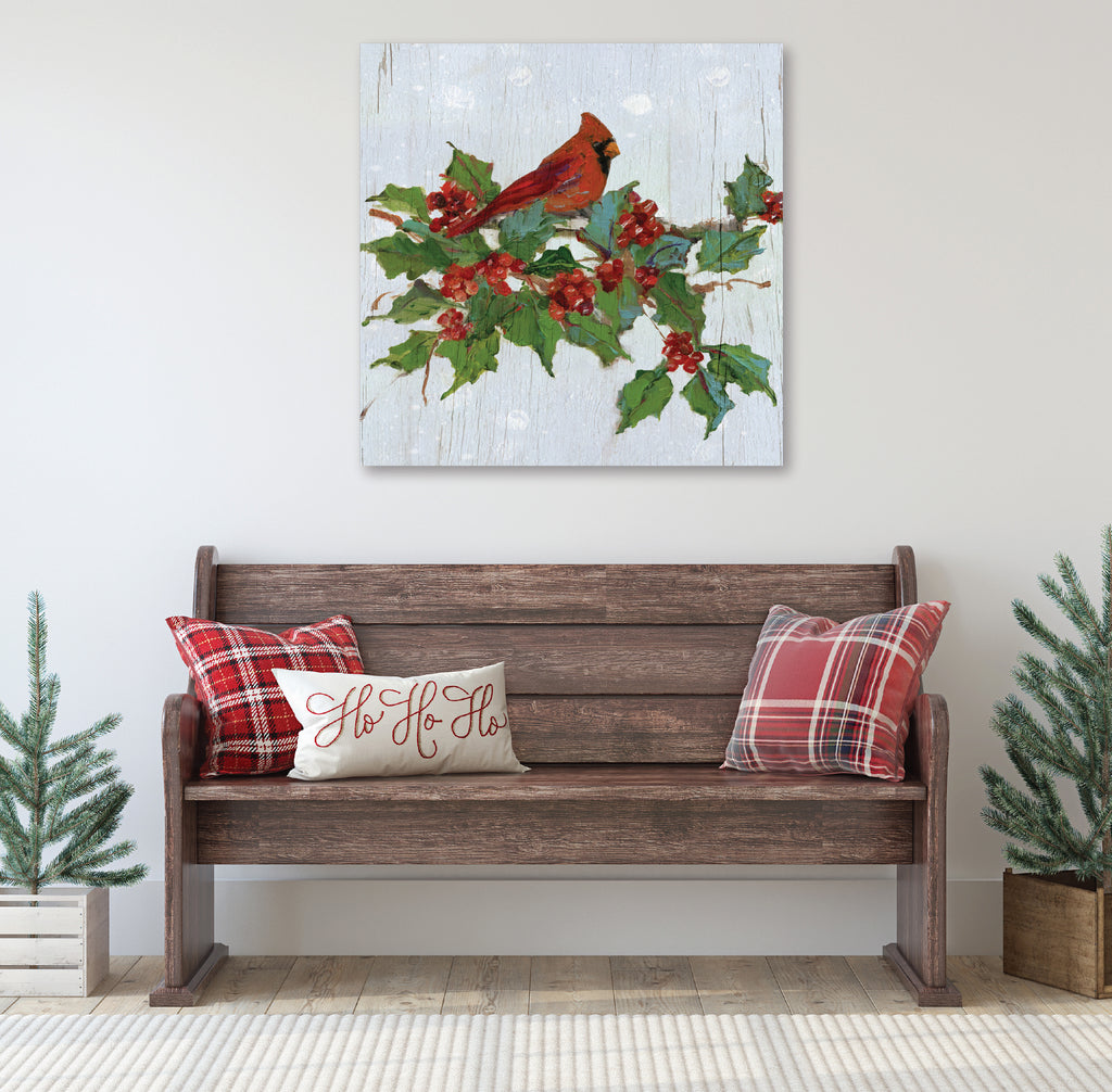 Cardinal on Holly - Gallery Wrapped Canvas Wall Art