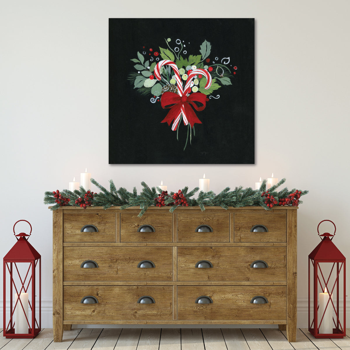 Candy Cane Sprig - Gallery Wrapped Canvas Wall Art