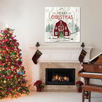 Red Christmas Barn - Gallery Wrapped Canvas Wall Art