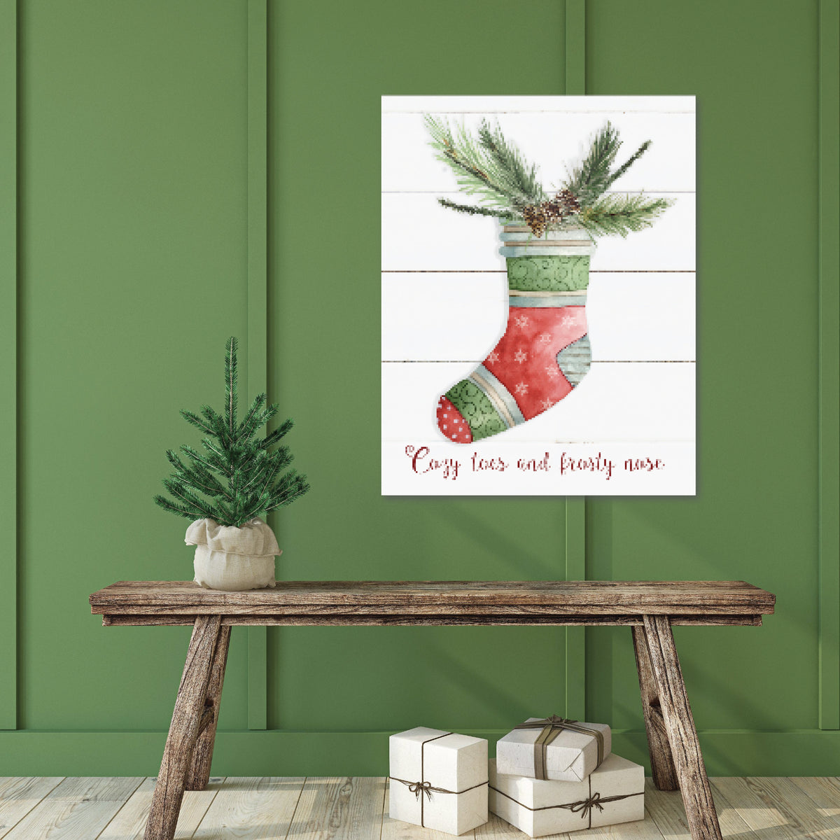 Comfy Cozy Stocking I - Gallery Wrapped Canvas Wall Art