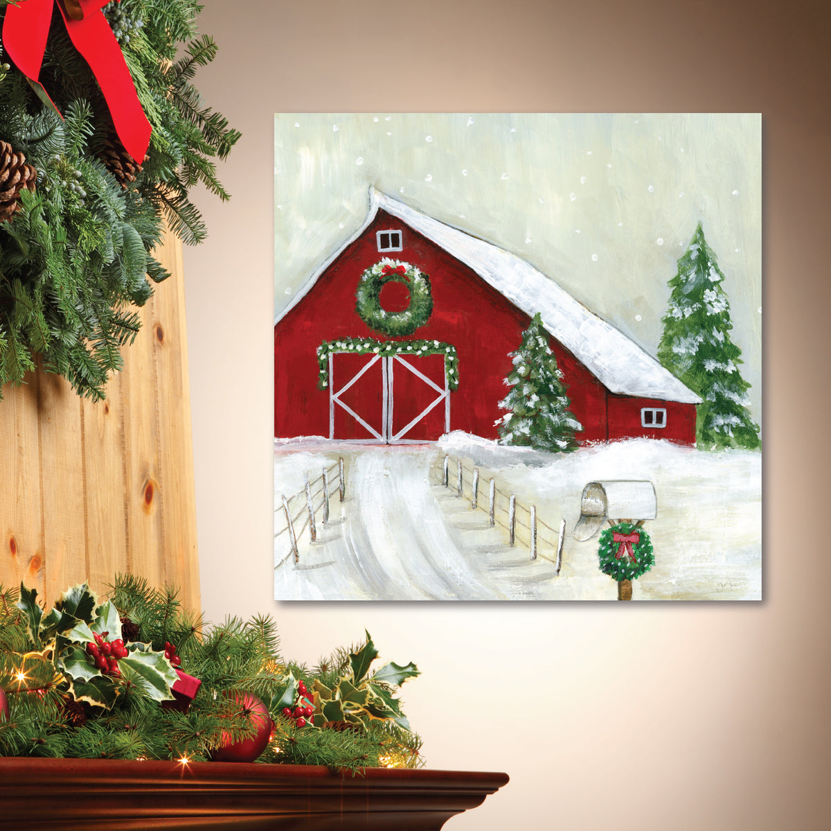 Winter Barn Welcome - Gallery Wrapped Canvas Wall Art