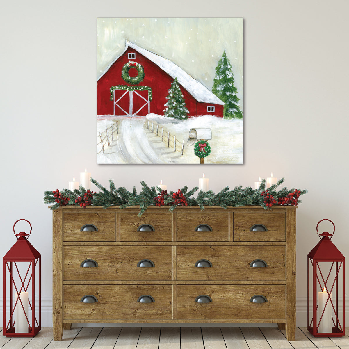 Winter Barn Welcome - Gallery Wrapped Canvas Wall Art