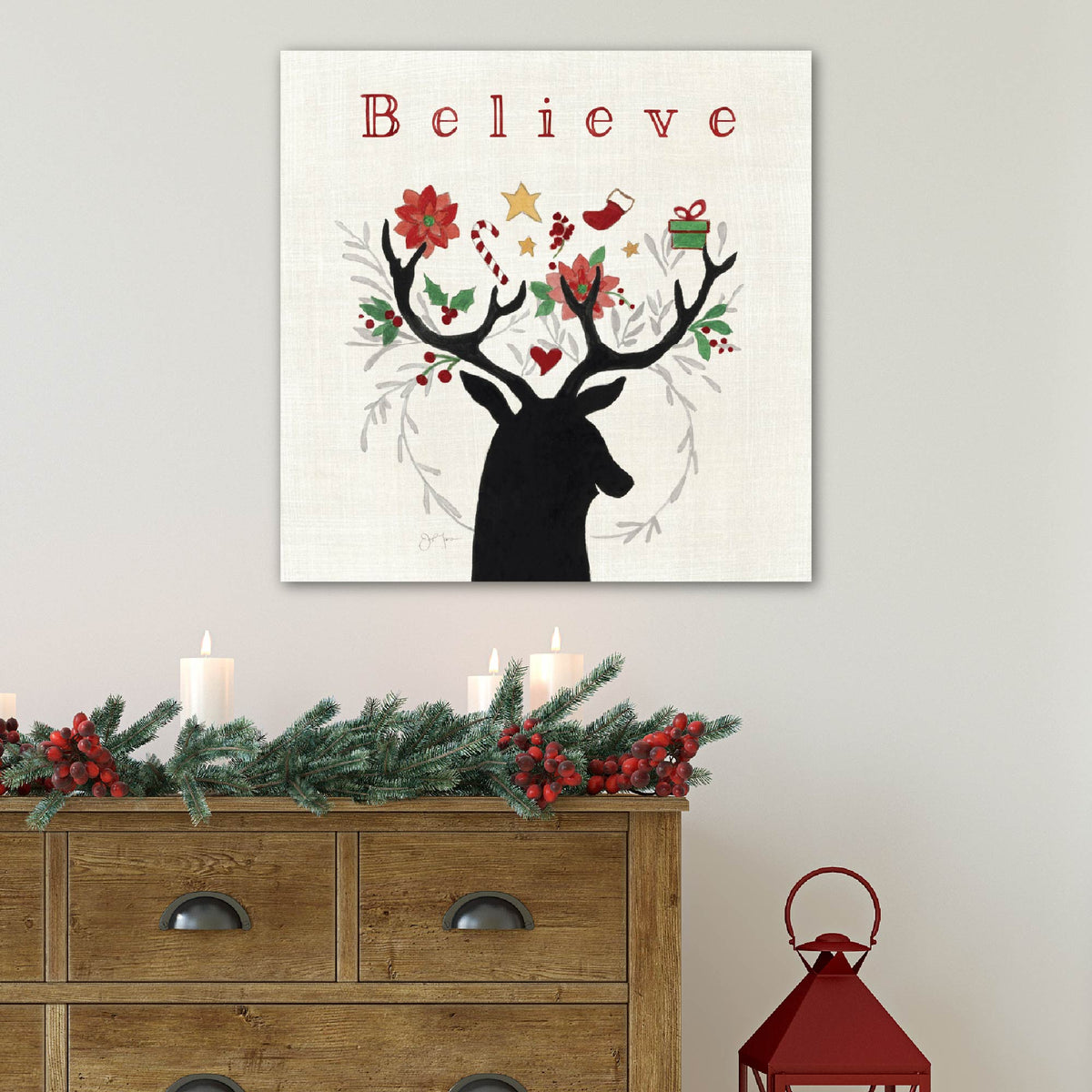 Believe Reindeer - Gallery Wrapped Canvas Wall Art