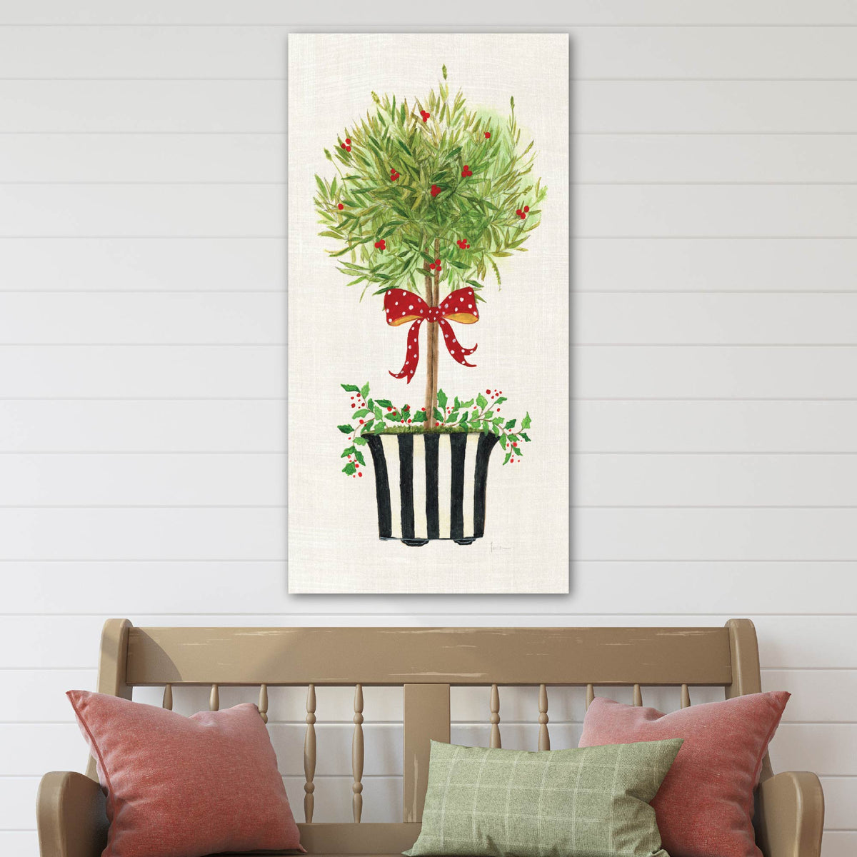 Dot Ribbon Topiary - Gallery Wrapped Canvas Wall Art