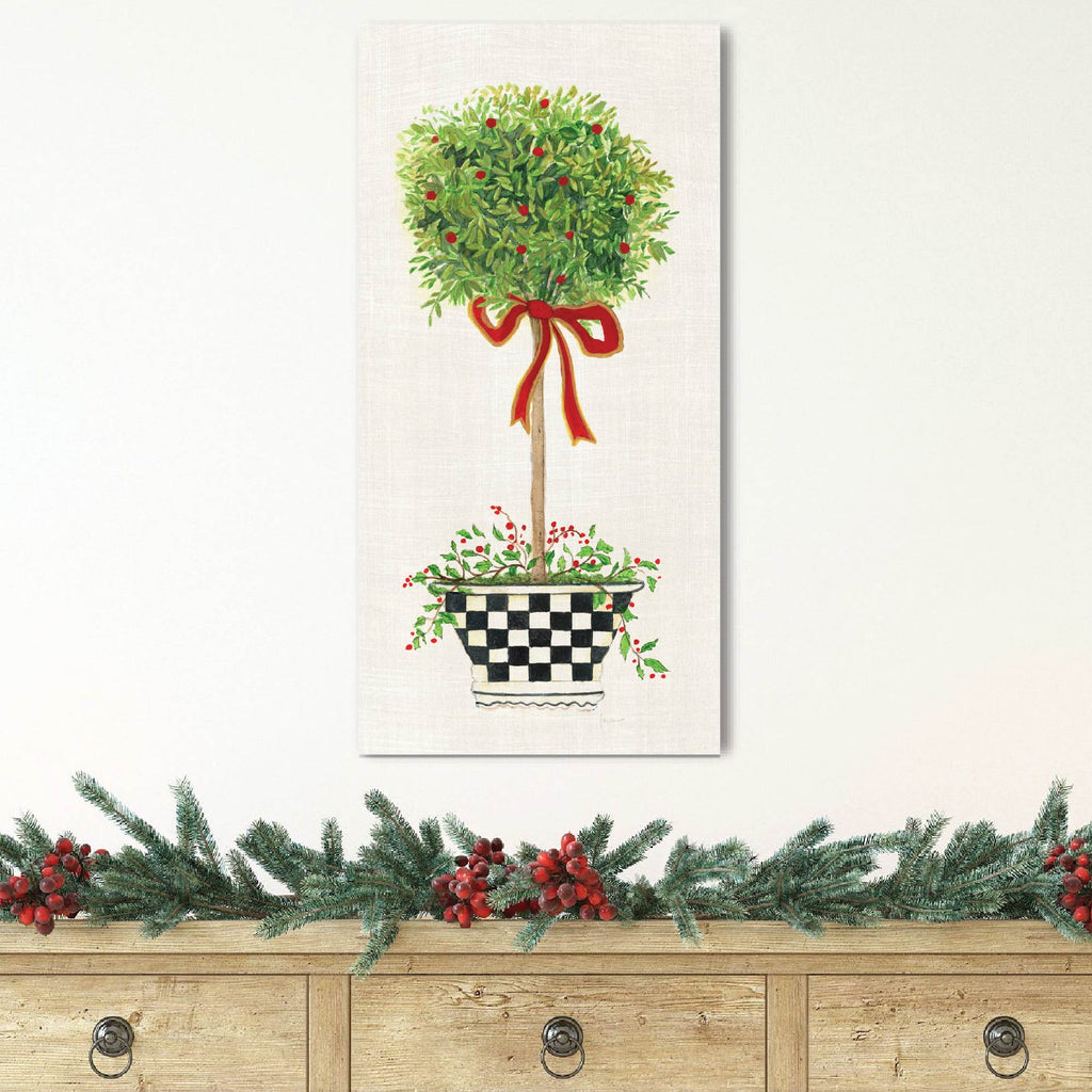 Red Ribbon Topiary II - Gallery Wrapped Canvas Wall Art