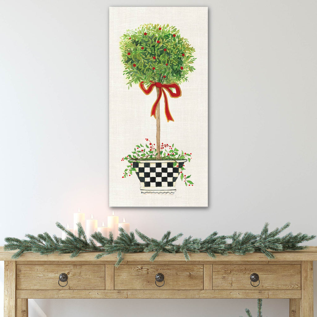 Red Ribbon Topiary II - Gallery Wrapped Canvas Wall Art