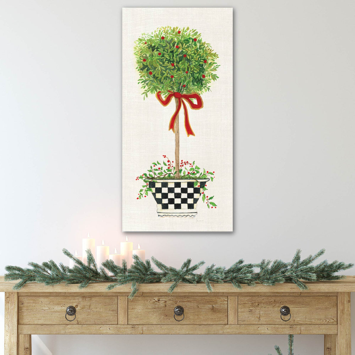 Red Ribbon Topiary II - Gallery Wrapped Canvas Wall Art