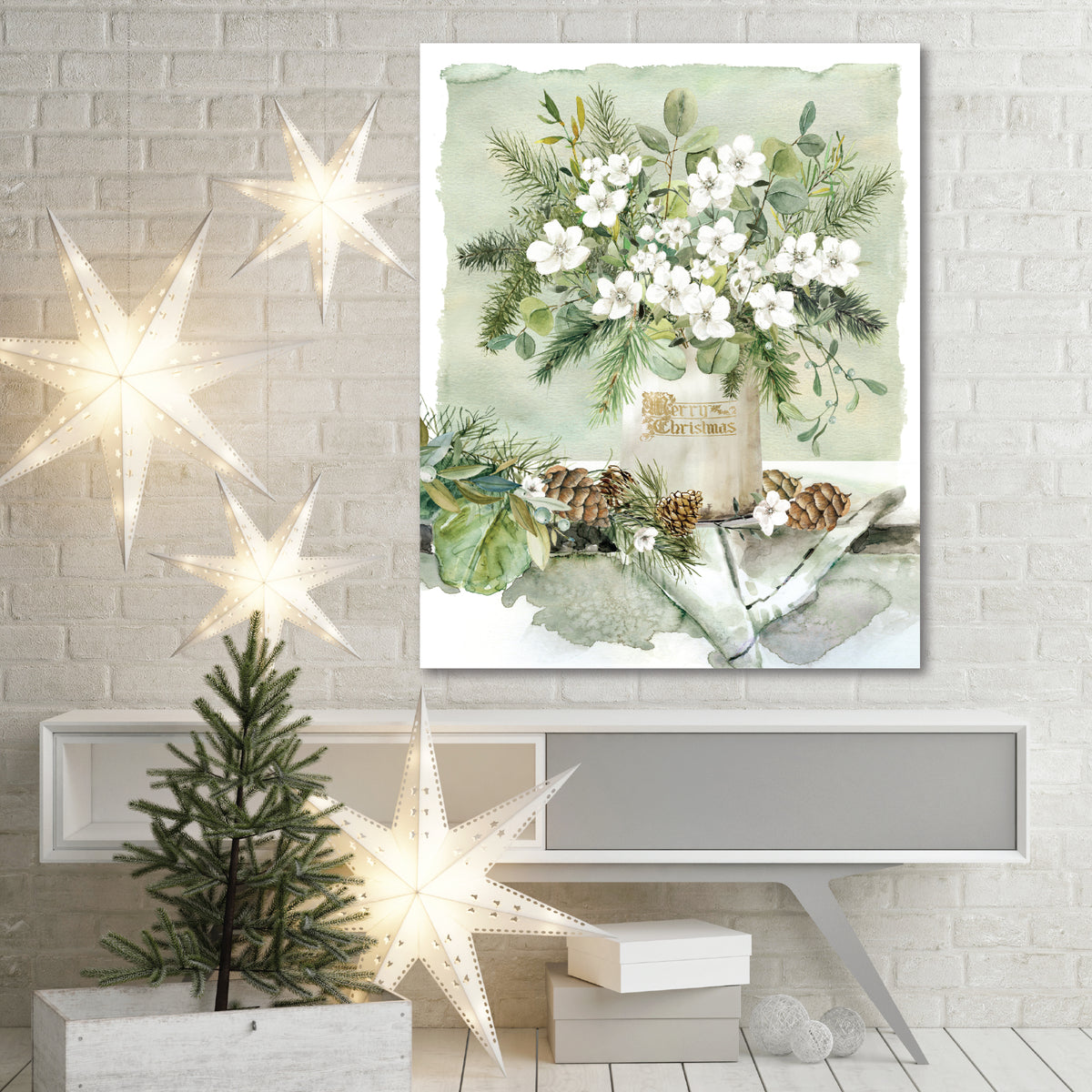 Merry Christmas Bouquet - Gallery Wrapped Canvas Wall Art