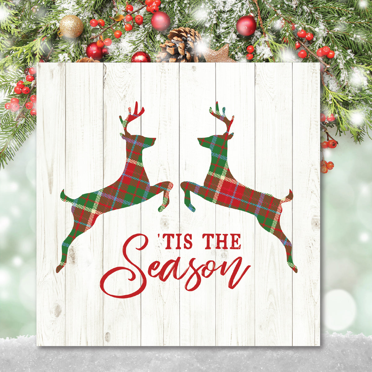 Plaid Reindeer - Gallery Wrapped Canvas Wall Art