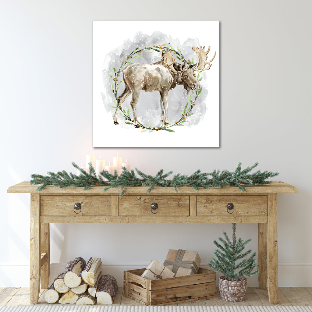 Moose Wreath - Gallery Wrapped Canvas Wall Art