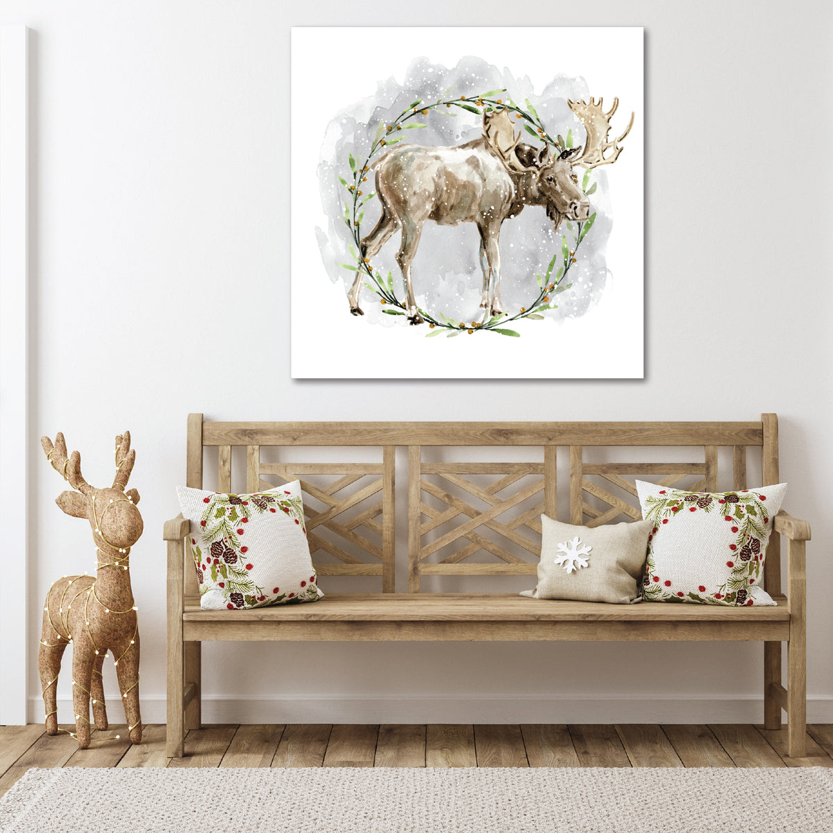 Moose Wreath - Gallery Wrapped Canvas Wall Art