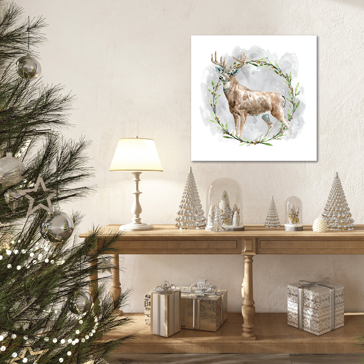 Deer Wreath - Gallery Wrapped Canvas Wall Art