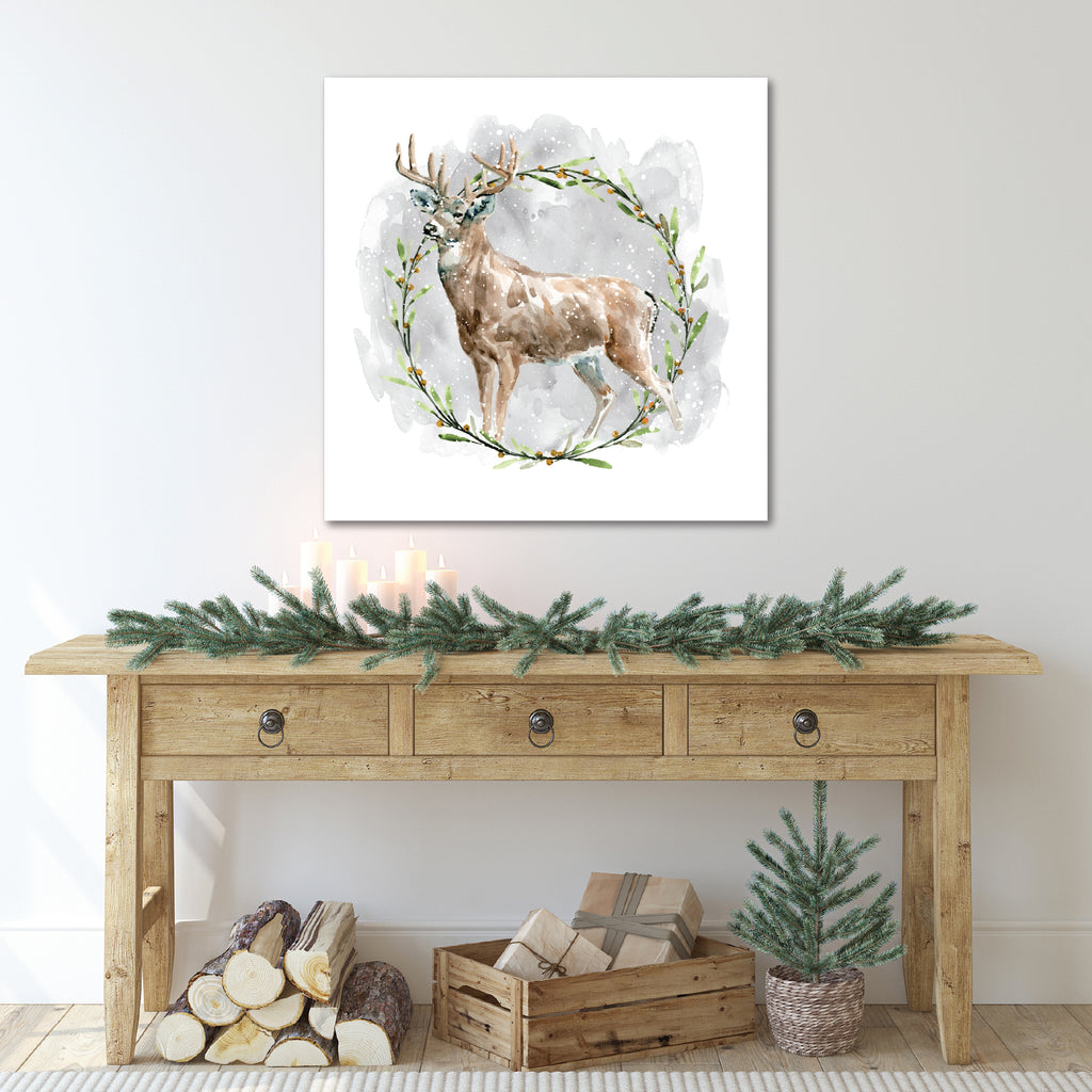 Deer Wreath - Gallery Wrapped Canvas Wall Art