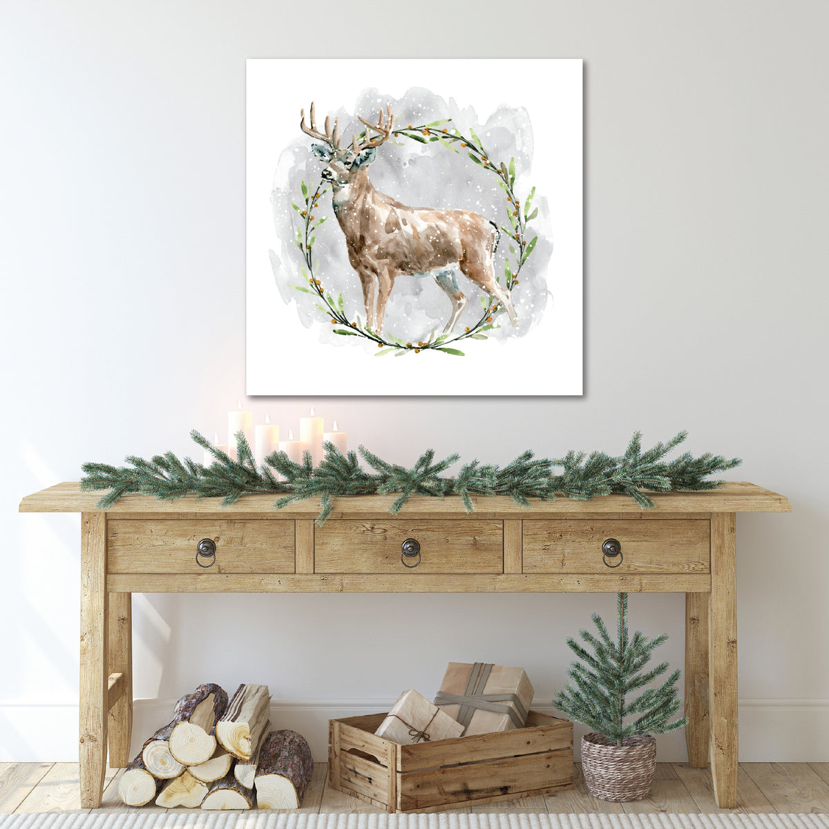 Deer Wreath - Gallery Wrapped Canvas Wall Art