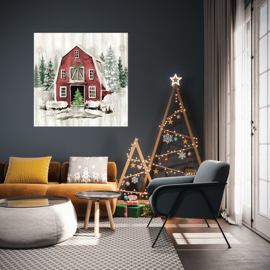 Christmas Barn - Gallery Wrapped Canvas Wall Art