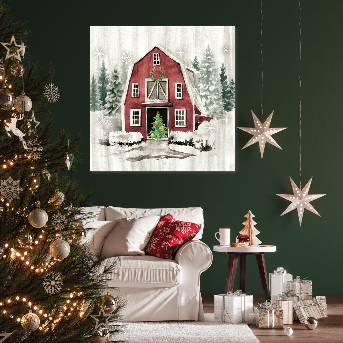 Christmas Barn - Gallery Wrapped Canvas Wall Art