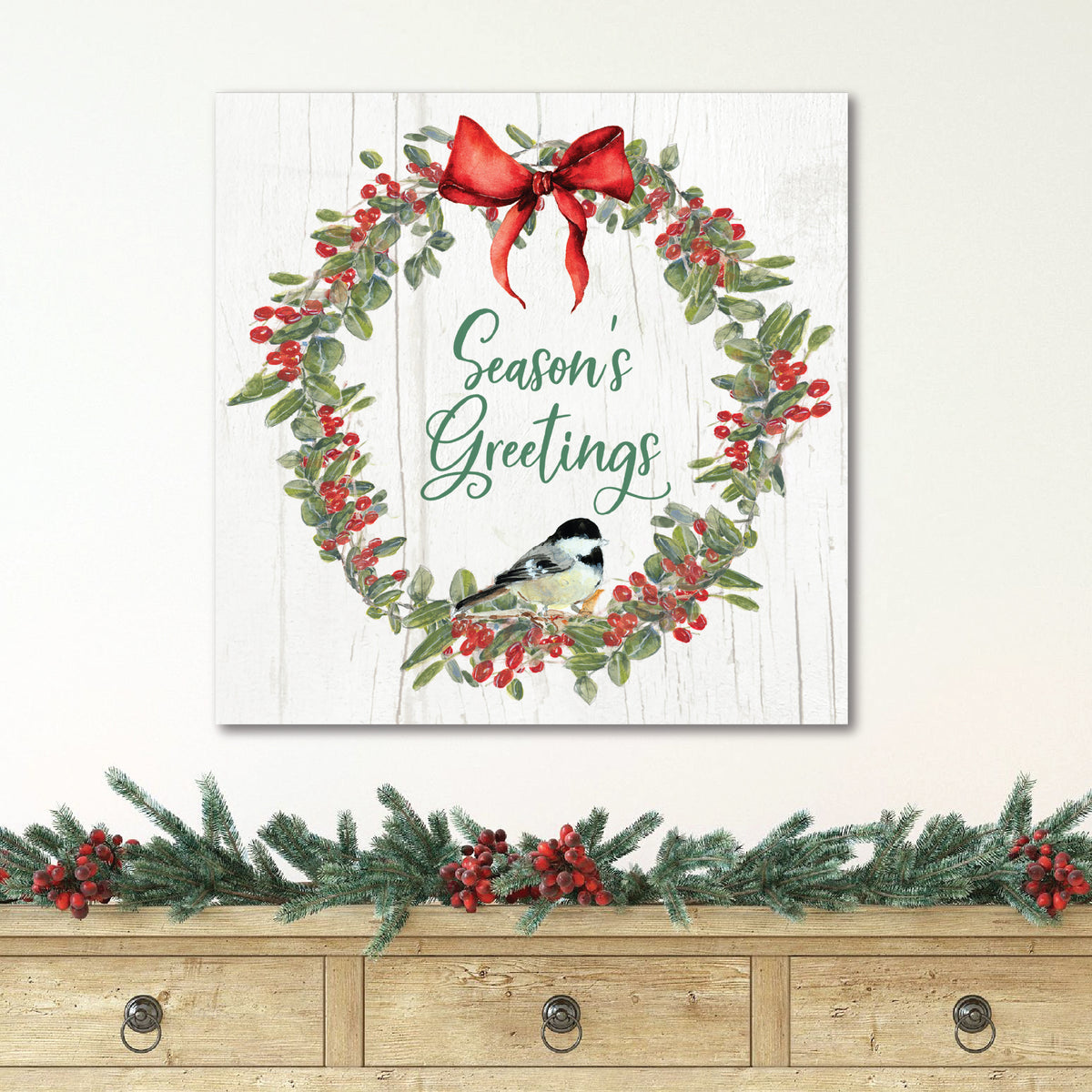 Winter Garden Wreath - Gallery Wrapped Canvas Wall Art