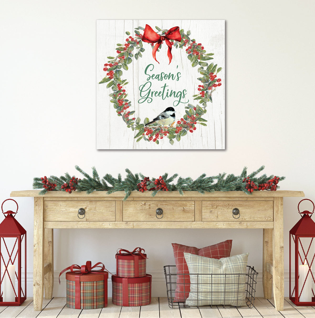 Winter Garden Wreath - Gallery Wrapped Canvas Wall Art