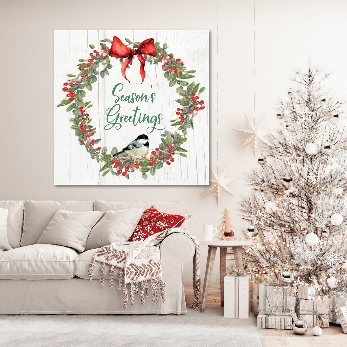 Winter Garden Wreath - Gallery Wrapped Canvas Wall Art