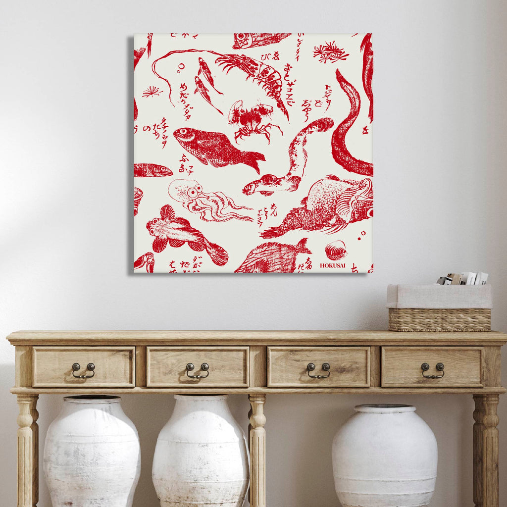 Masters Collection - Hokusai - Sea Creatures Pattern - Gallery-Wrapped Canvas Wall Art