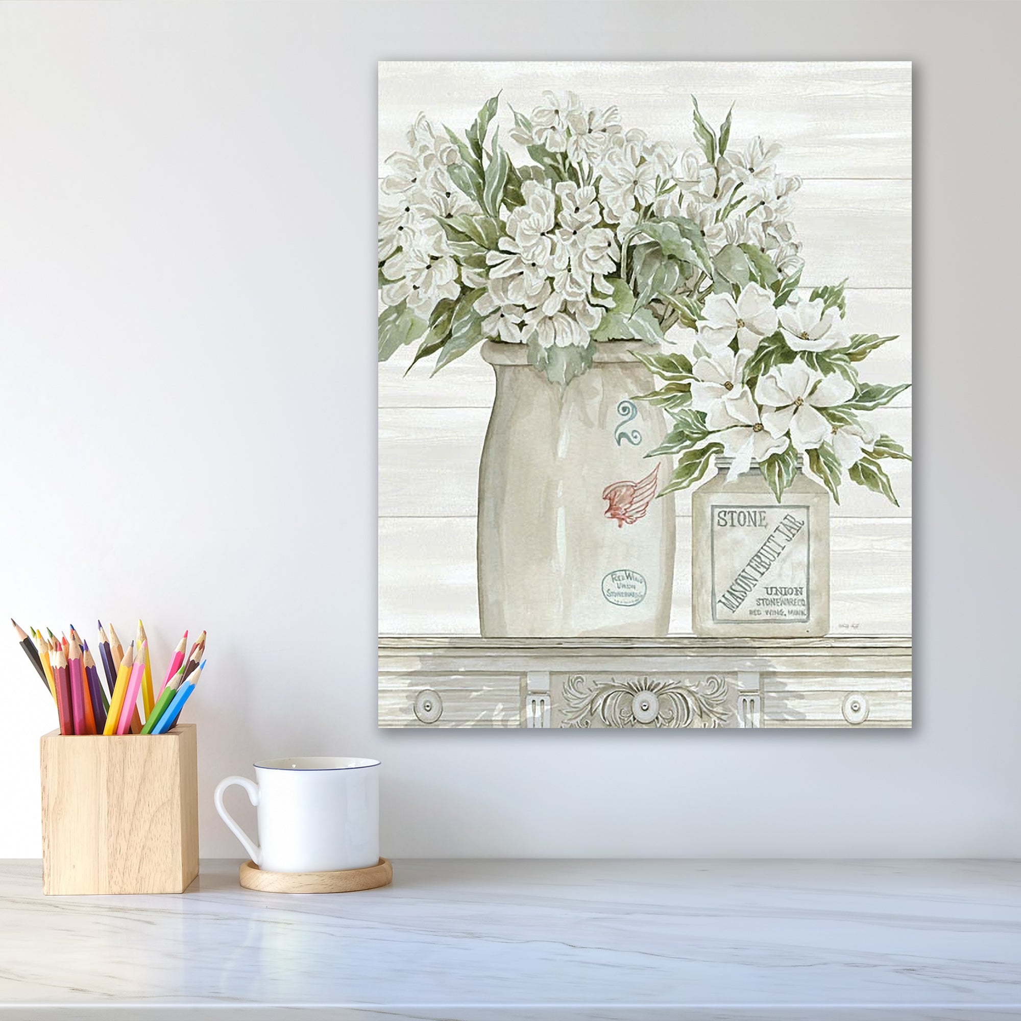 Floral Country Crocks - Gallery-Wrapped Canvas Wall Art