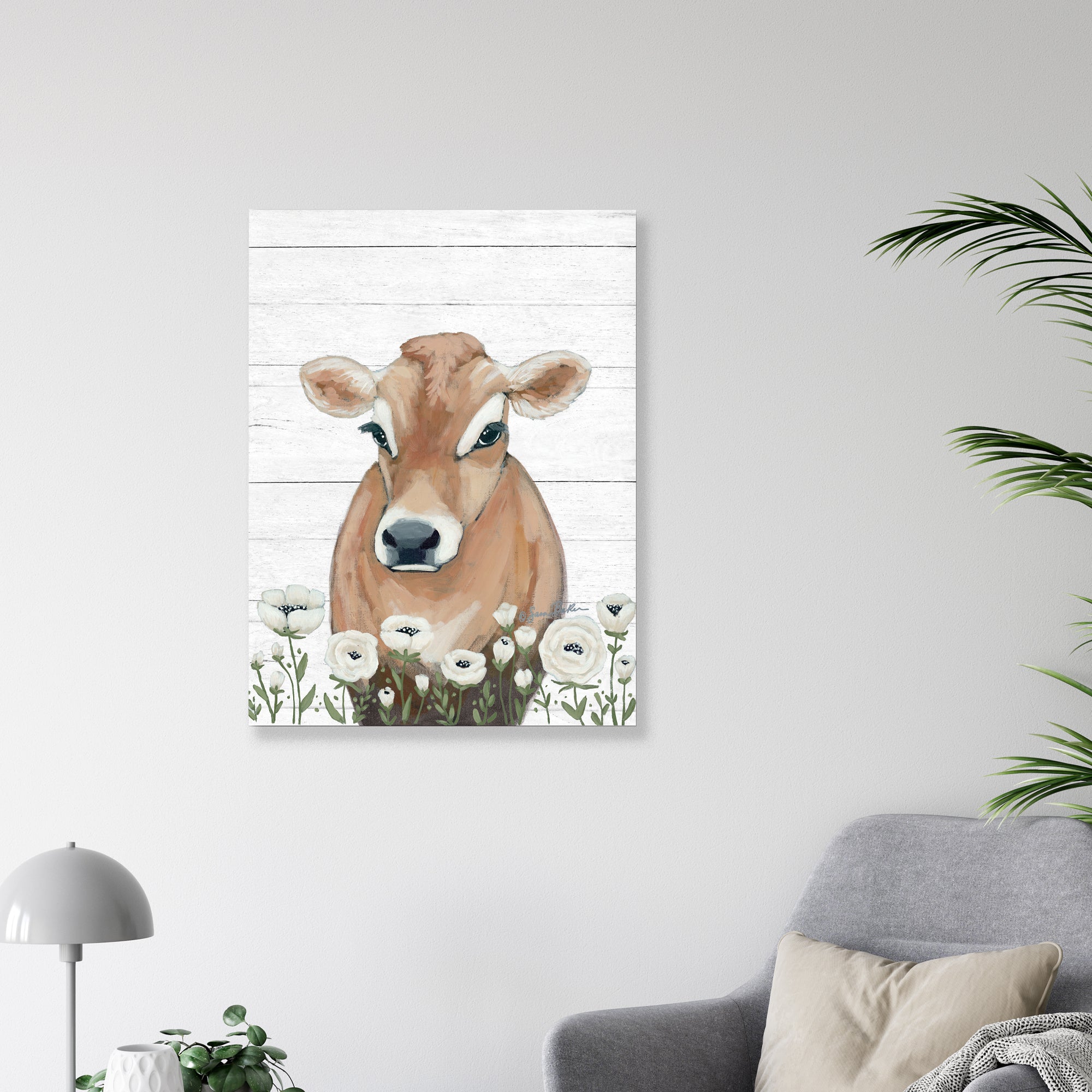 Cow With Flowers - Gallery-Wrapped Canvas Wall Art