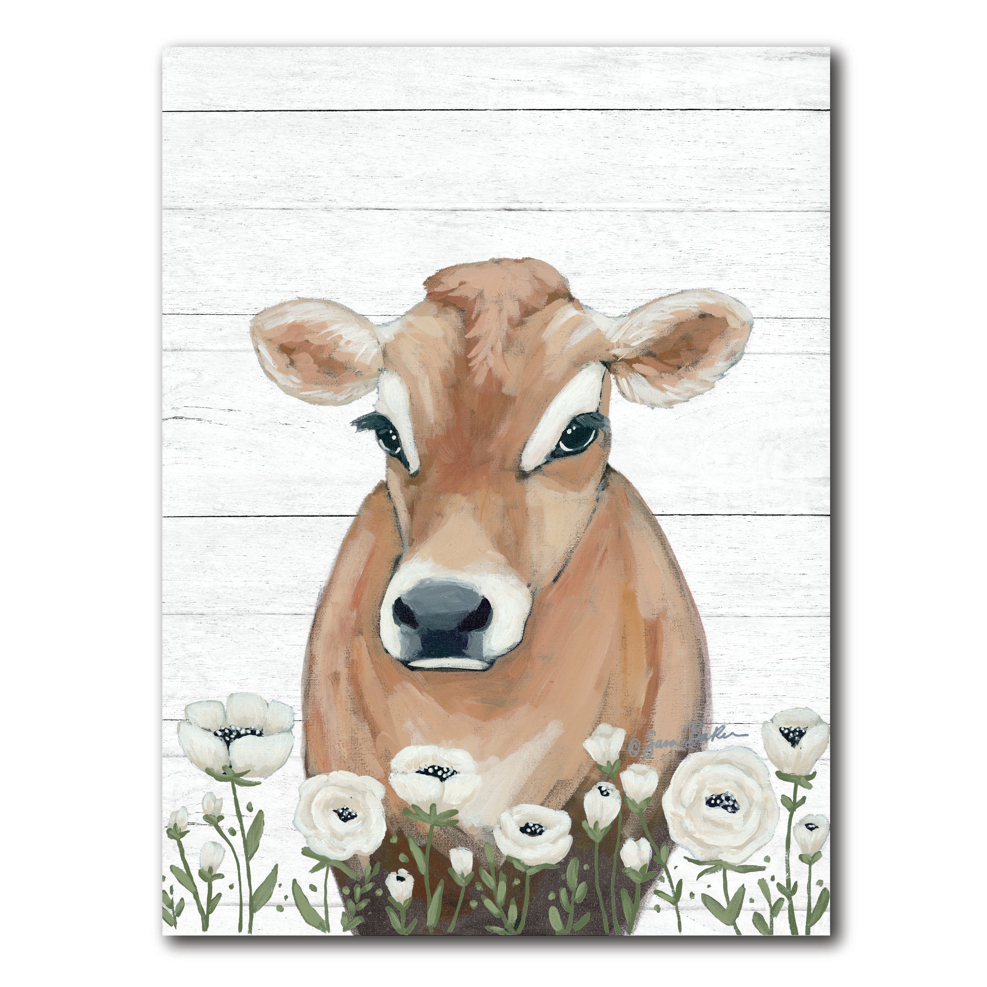 Cow With Flowers - Gallery-Wrapped Canvas Wall Art