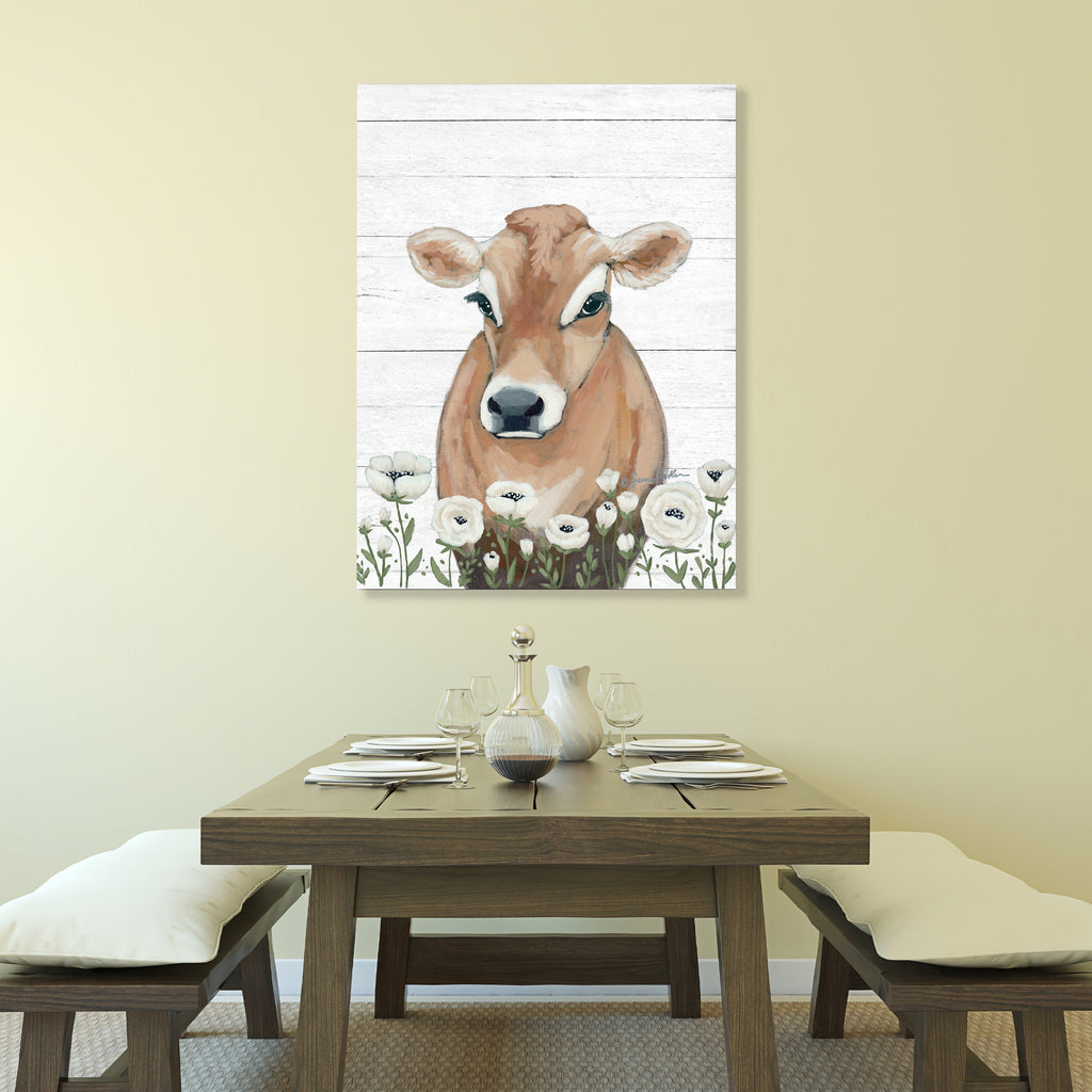 Cow With Flowers - Gallery-Wrapped Canvas Wall Art