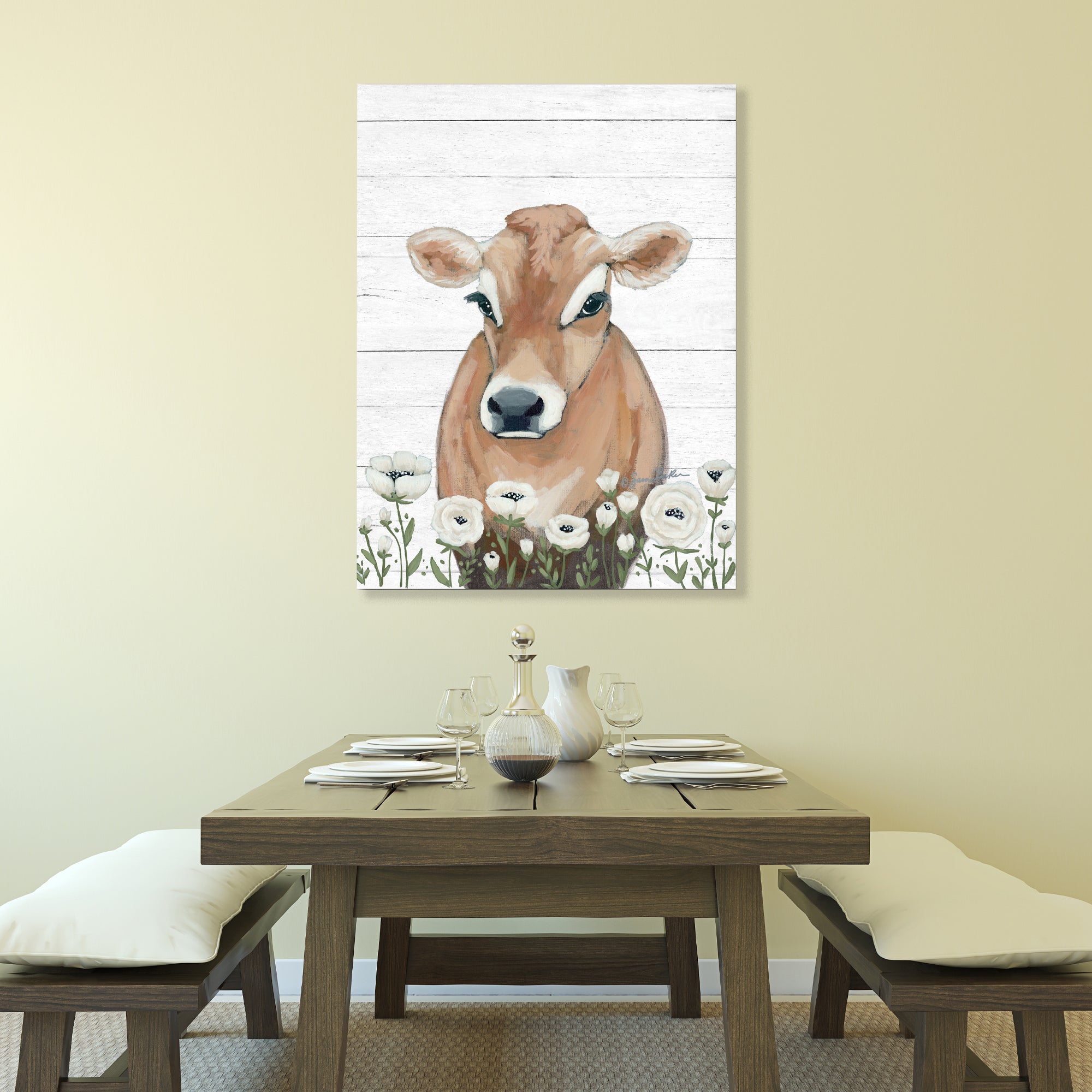 Cow With Flowers - Gallery-Wrapped Canvas Wall Art