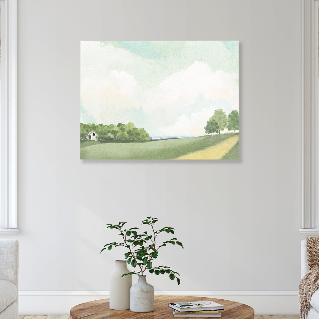 White Barn By The Lake - Gallery-Wrapped Canvas Wall Art