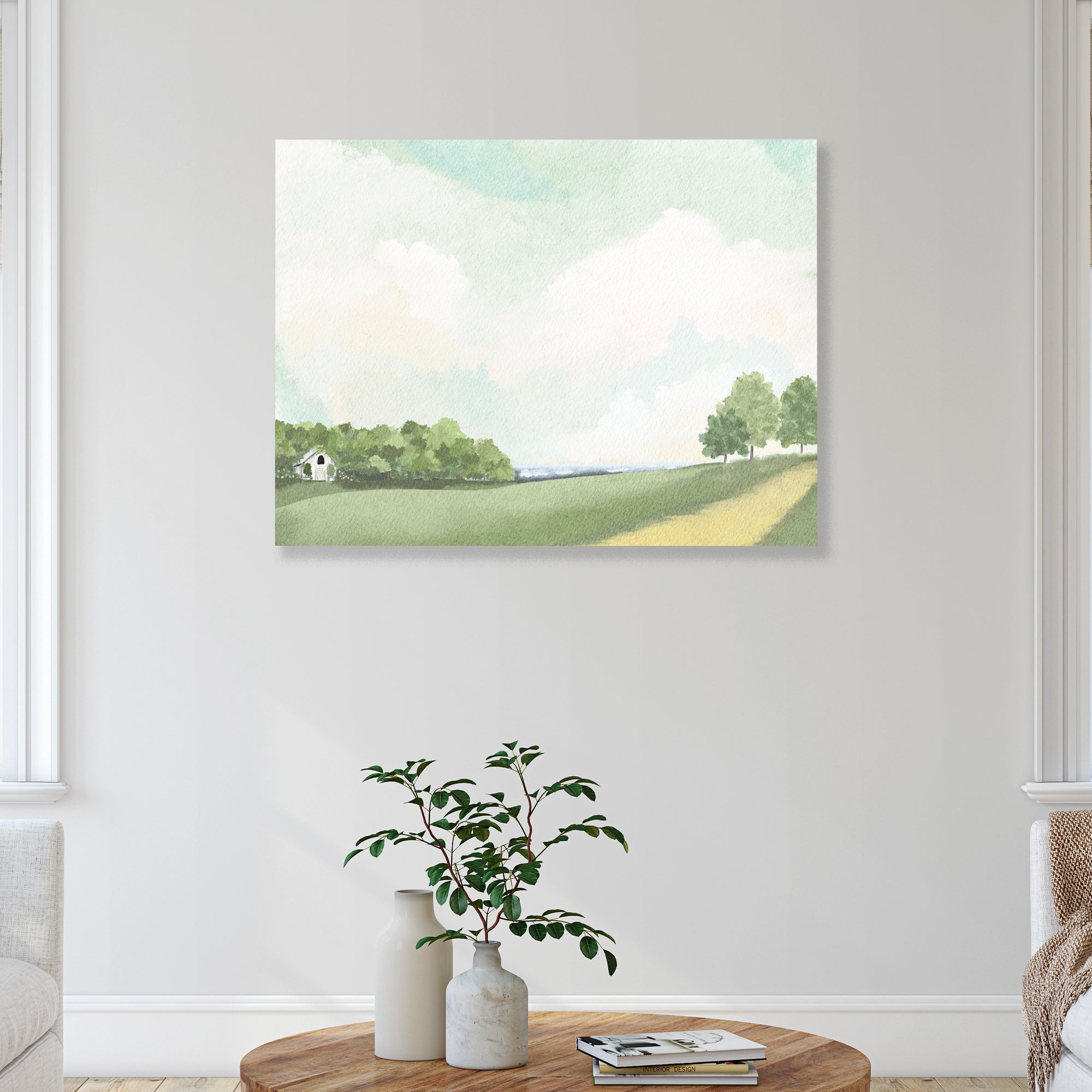White Barn By The Lake - Gallery-Wrapped Canvas Wall Art