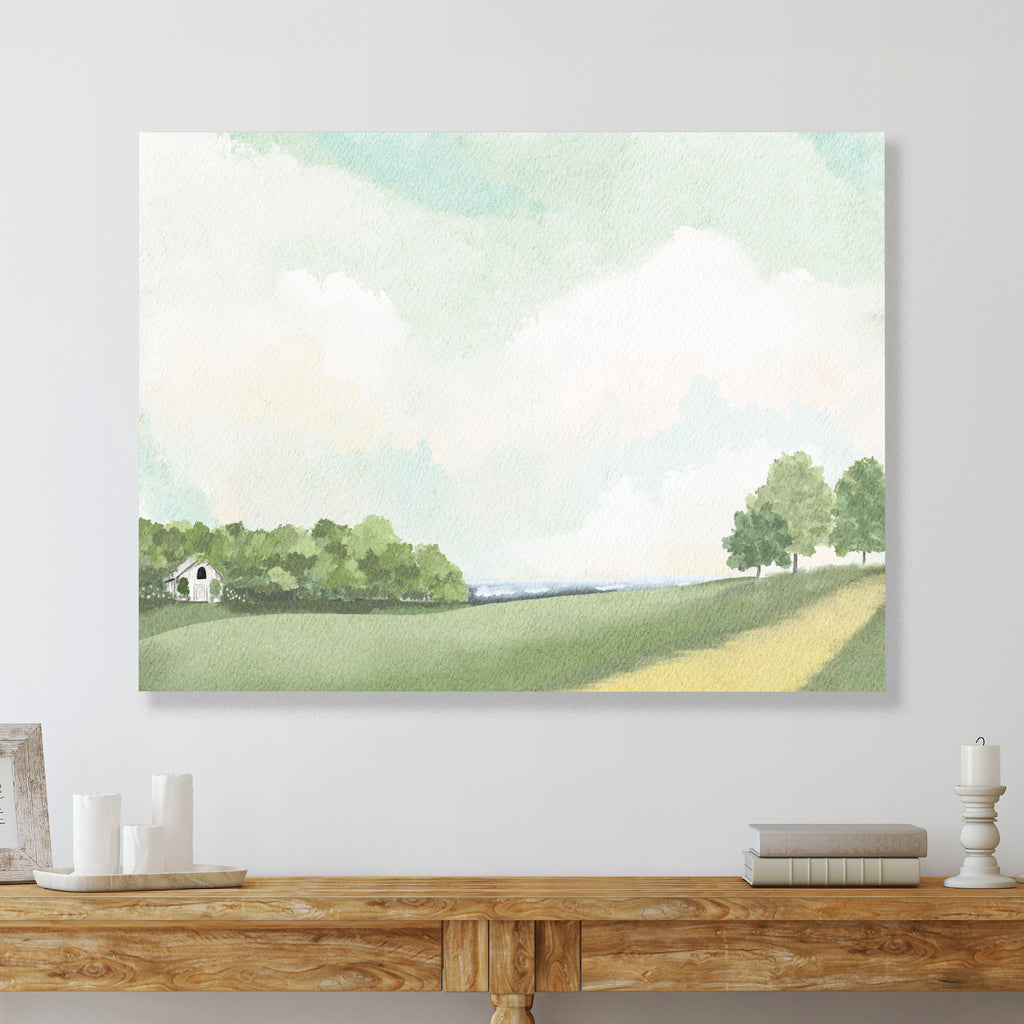 White Barn By The Lake - Gallery-Wrapped Canvas Wall Art
