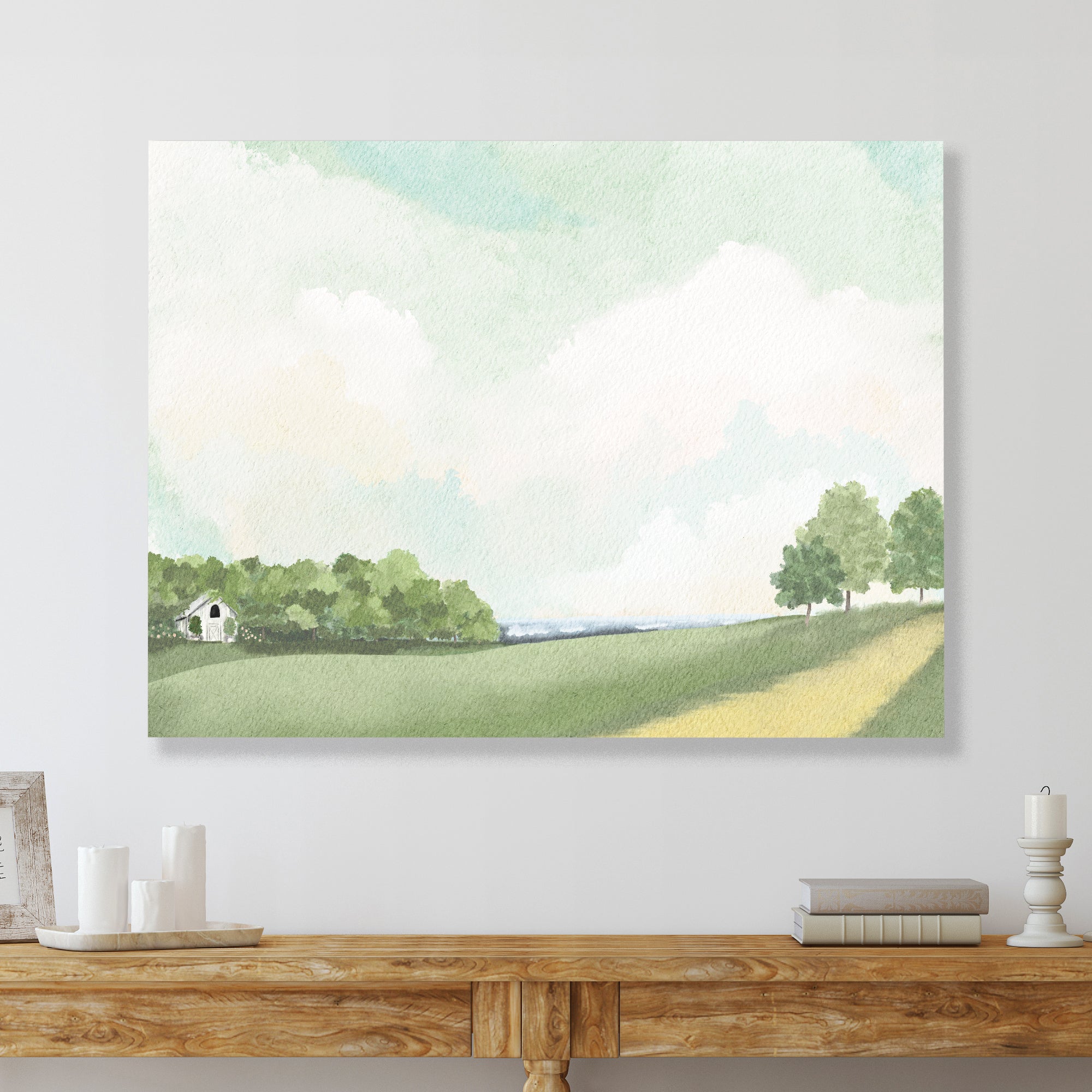 White Barn By The Lake - Gallery-Wrapped Canvas Wall Art