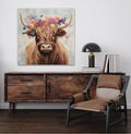 Floral Highland Cow - Gallery-Wrapped Canvas Wall Art