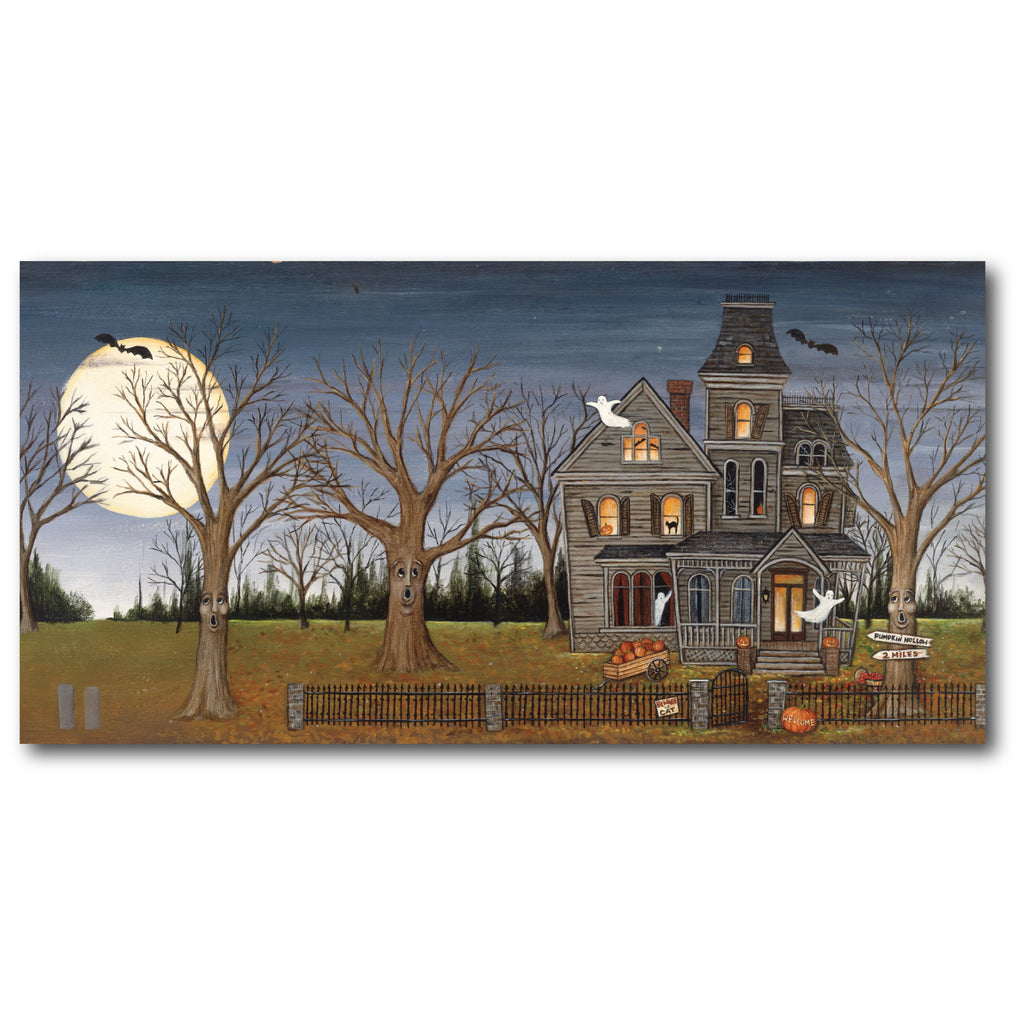 Haunted House with Full Moon Gallery-Wrapped Canvas Wall Art
