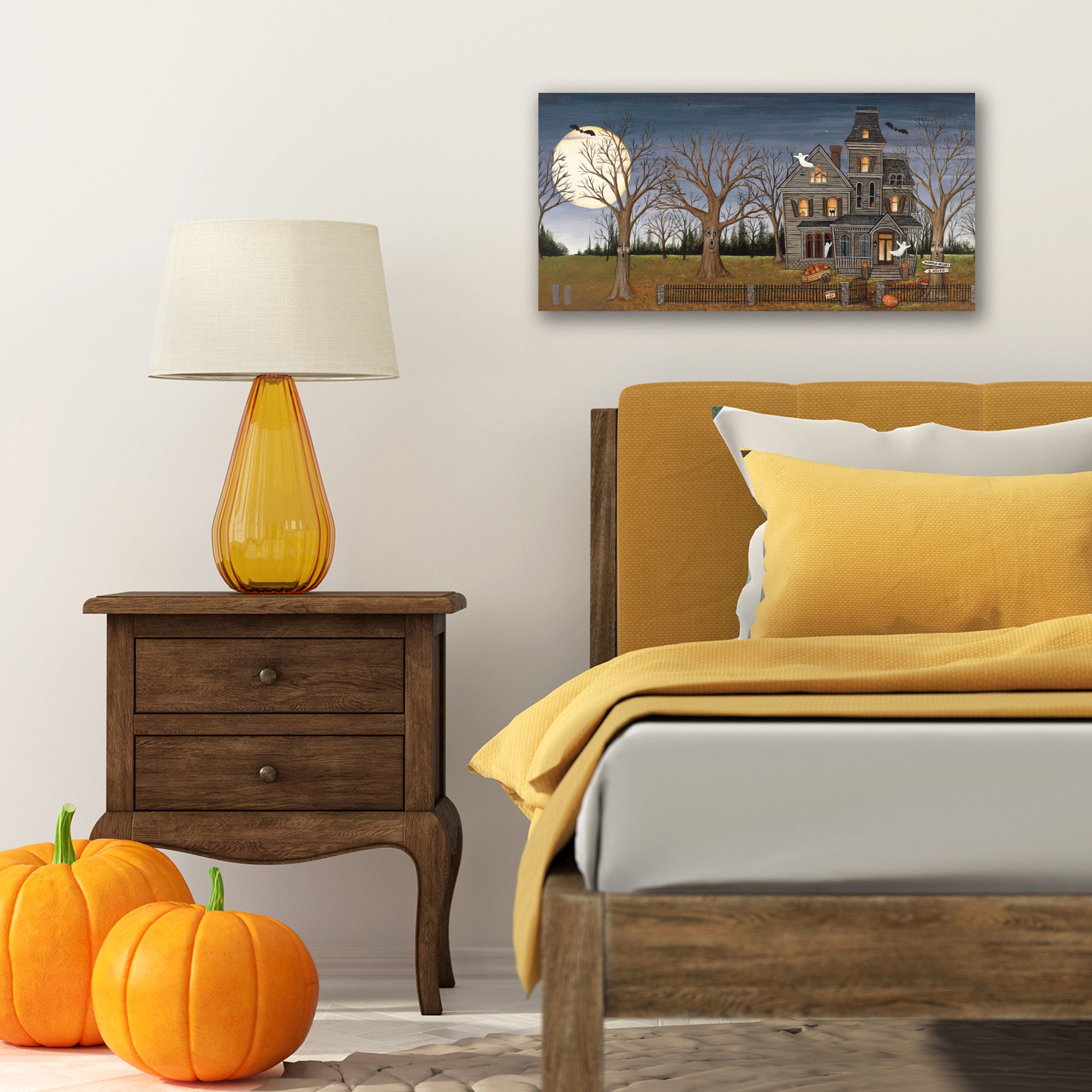 Haunted House with Full Moon Gallery-Wrapped Canvas Wall Art
